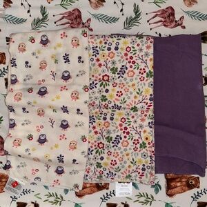 Cabelas Set of Three Baby Receiving Blankets with Owl and Floral Patterns